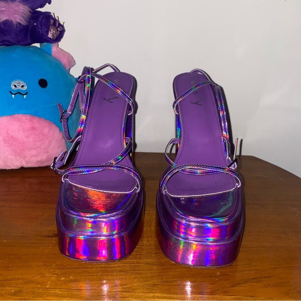 Purple Holographic Vivianly Platform Heels - Picture 2 of 9